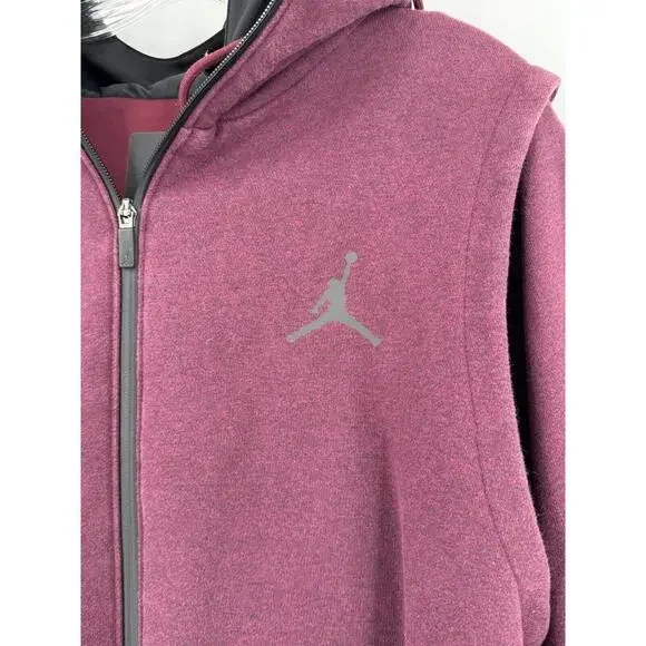 Jumpman Nike Mens Burgundy Fleece Full Zip Layered Jacket Sz XXL
